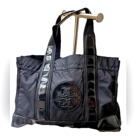 Tory Burch Handbags - Tory Burch Nylon/Patent Leather Weekender Tote, Black